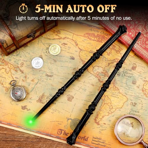 Light-Up Magic Wizard Wand Set - 2 Black Wands with Sounds & 4 Color Lights for Kids Cosplay