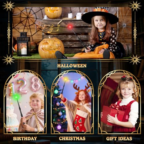 Light-Up Magic Wizard Wand Set - 2 Black Wands with Sounds & 4 Color Lights for Kids Cosplay