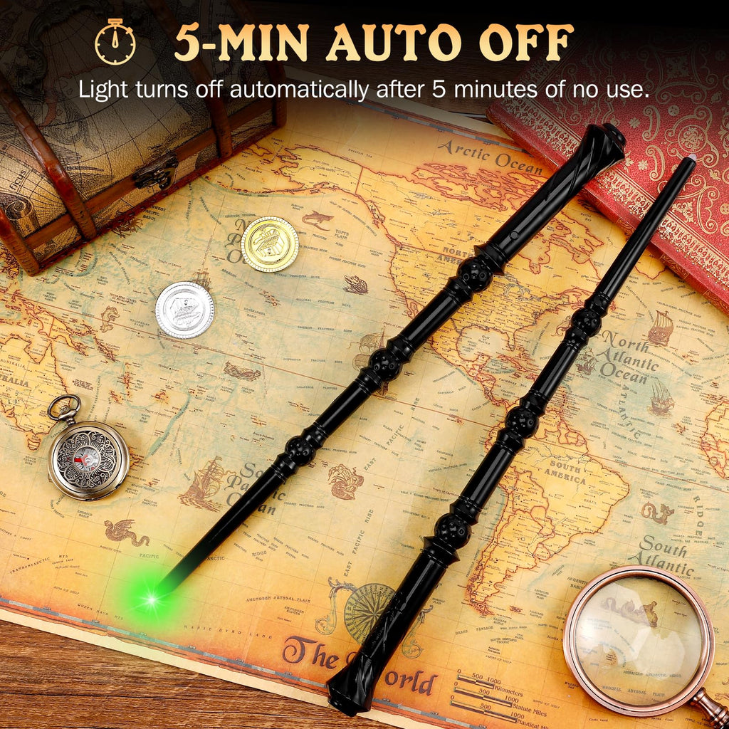 Light-Up Magic Wizard Wand Set - 2 Black Wands with Sounds & 4 Color Lights for Kids Cosplay