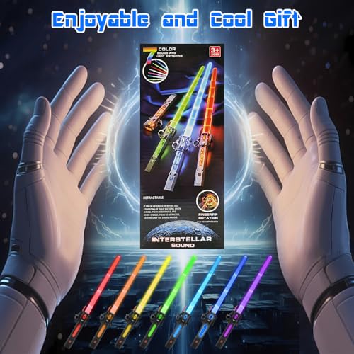 Light Up Sword for Kids – Retractable Blade, 7 Colors, Sound Effects, USB-C Rechargeable