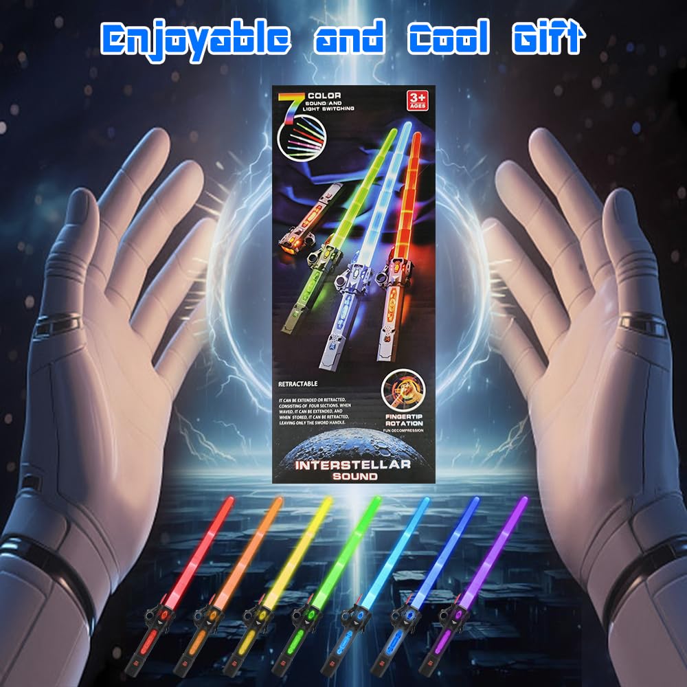 Light Up Sword for Kids – Retractable Blade, 7 Colors, Sound Effects, USB-C Rechargeable