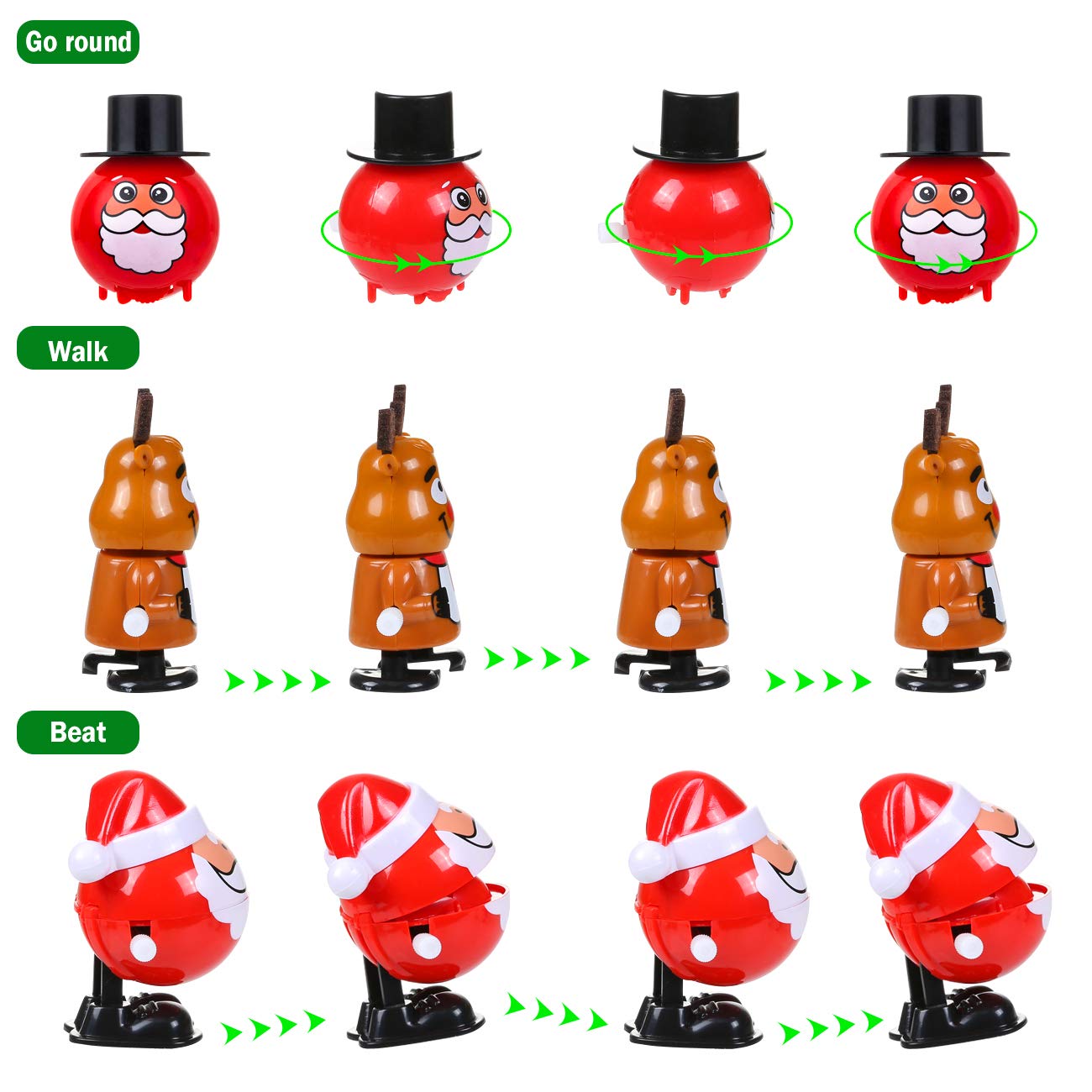 LIHAO 12-Pack Christmas Wind Up Toys – Assorted Santa, Reindeer, Snowman & Penguin Clockwork Toys for Party Favors and Stocking Stuffers