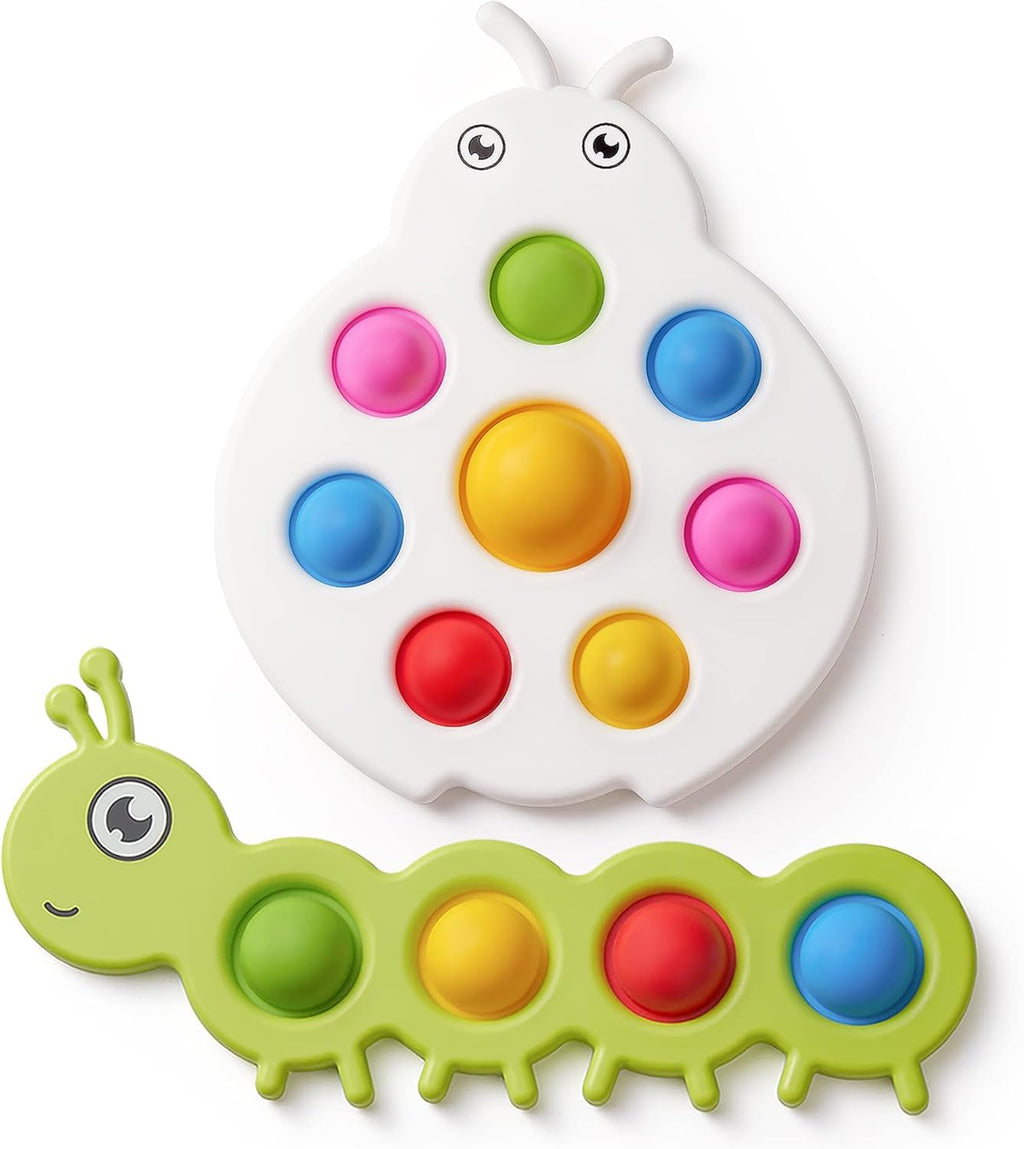 LiKee Fidget Popper Sensory Toy for Babies 10+ Months, Push Pop Bubble Busy Board for Fine Motor Skills, Travel-Friendly Stress Relief