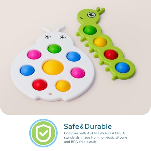 LiKee Fidget Popper Sensory Toy for Babies 10+ Months, Push Pop Bubble Busy Board for Fine Motor Skills, Travel-Friendly Stress Relief