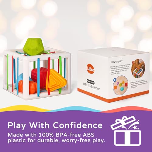 LiKee Shape Sorter Activity Cube for 1-Year-Olds - Multi Sensory Blocks with Textures, Fine Motor Skills Toy