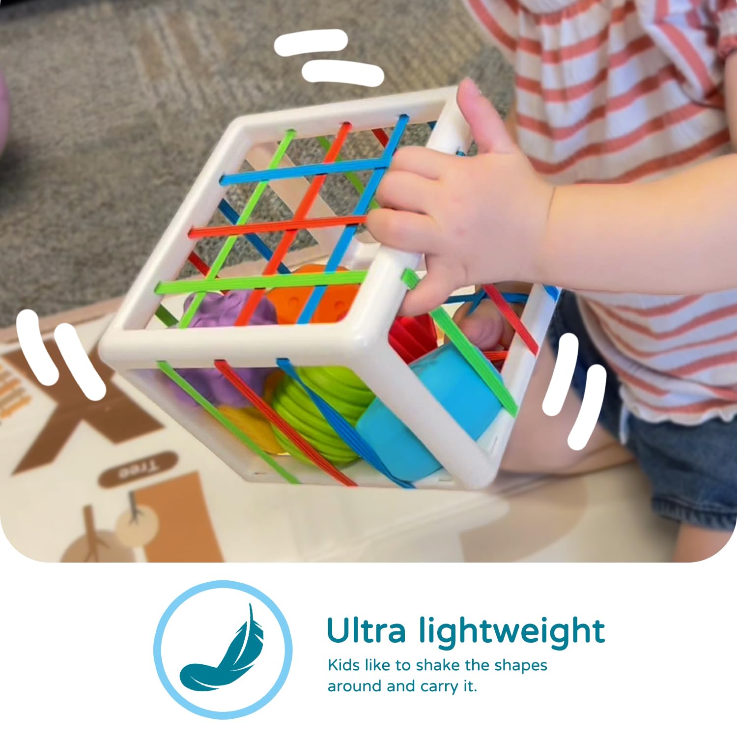 LiKee Shape Sorter Activity Cube for 1-Year-Olds - Multi Sensory Blocks with Textures, Fine Motor Skills Toy