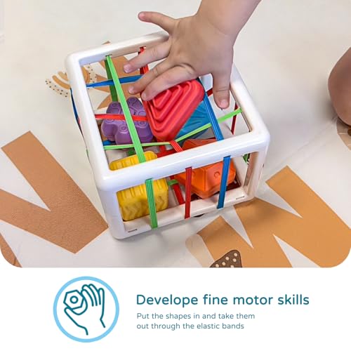 LiKee Shape Sorter Activity Cube for 1-Year-Olds - Multi Sensory Blocks with Textures, Fine Motor Skills Toy