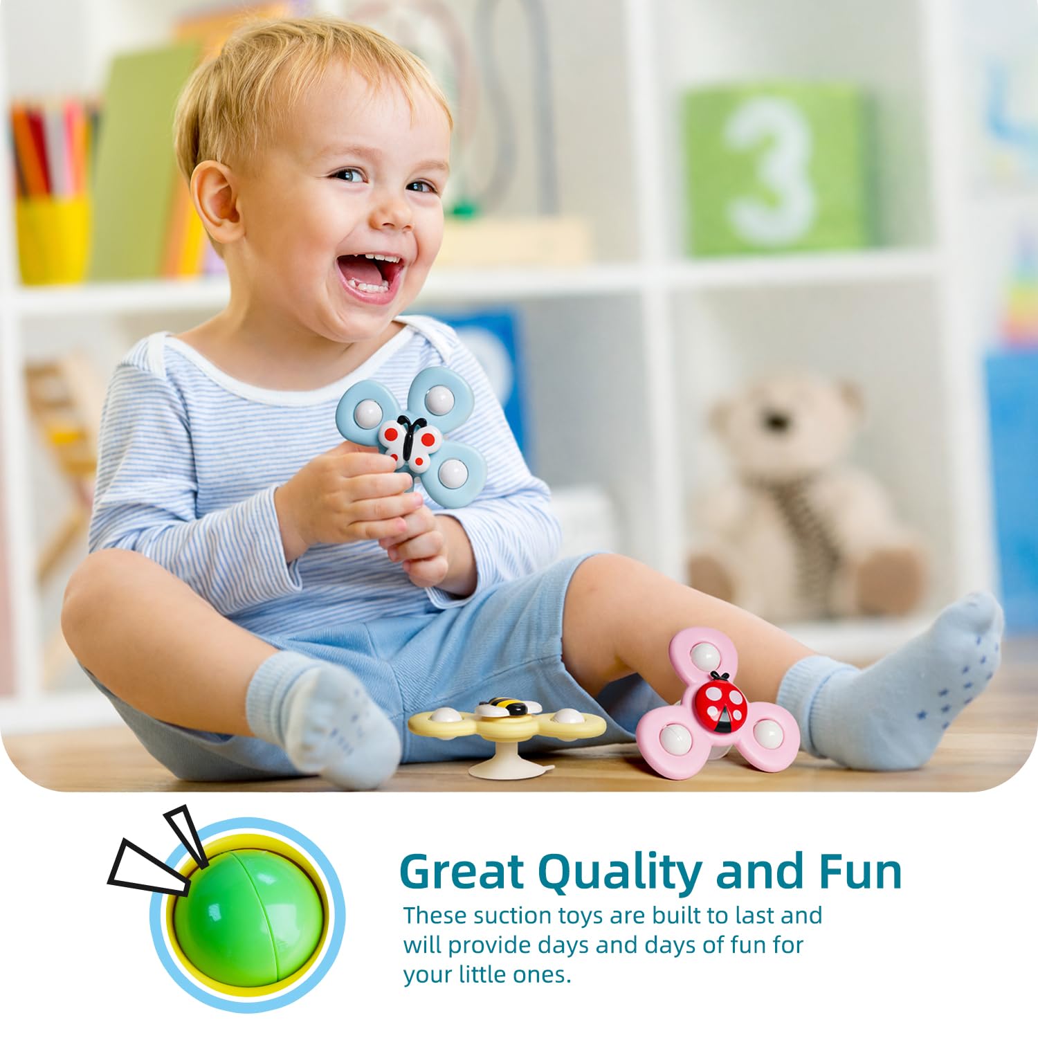 LiKee Suction Cup Fidget Toy - Rotating Sensory Bath Toy for Babies 10+ Months