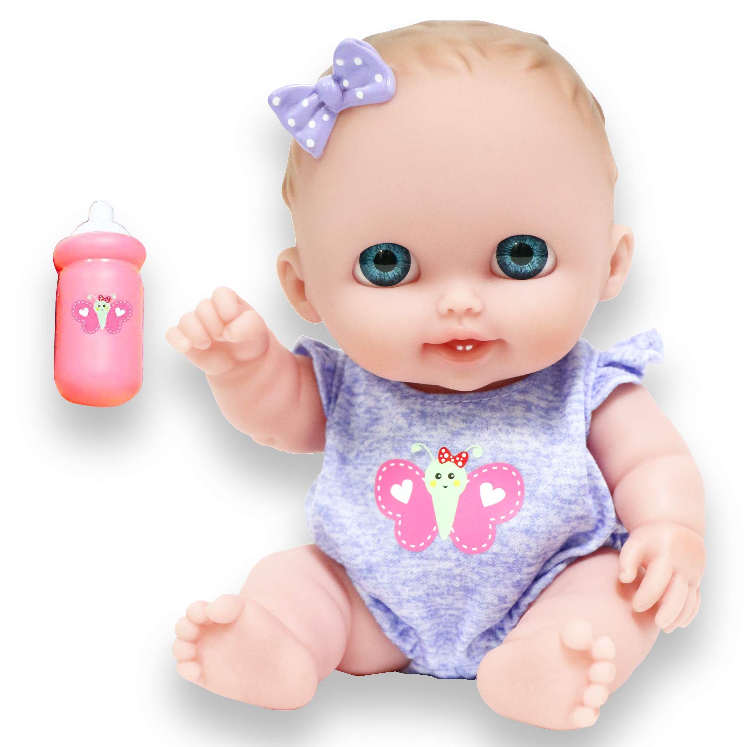 Lil Cutesies 8.5" All Vinyl Baby Doll by JC Toys - Lulu with Blue Eyes, Posable & Washable, Ages 2+