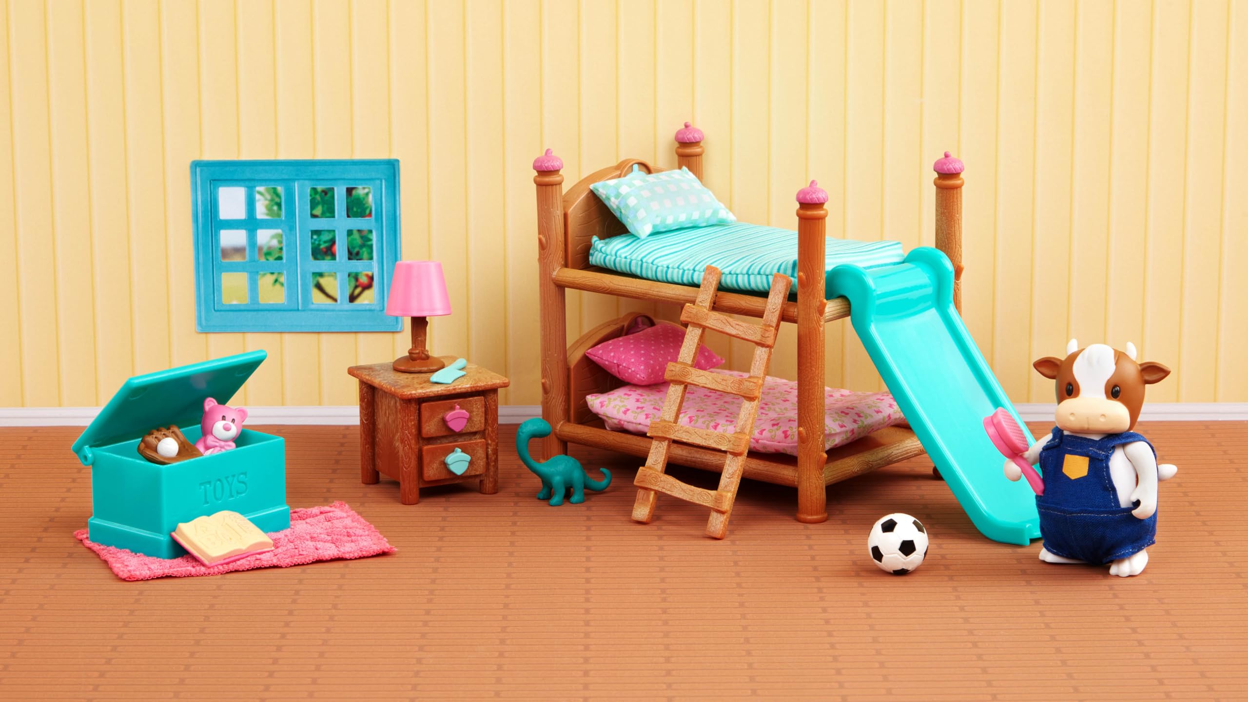 Li'l Woodzeez Bunk Beds Playset – 18-Piece Miniature Bedroom Set with Slide, Ladder, and Toys for Ages 3+