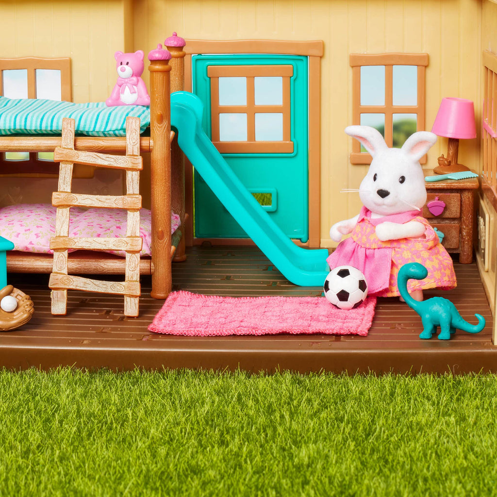 Li'l Woodzeez Bunk Beds Playset – 18-Piece Miniature Bedroom Set with Slide, Ladder, and Toys for Ages 3+