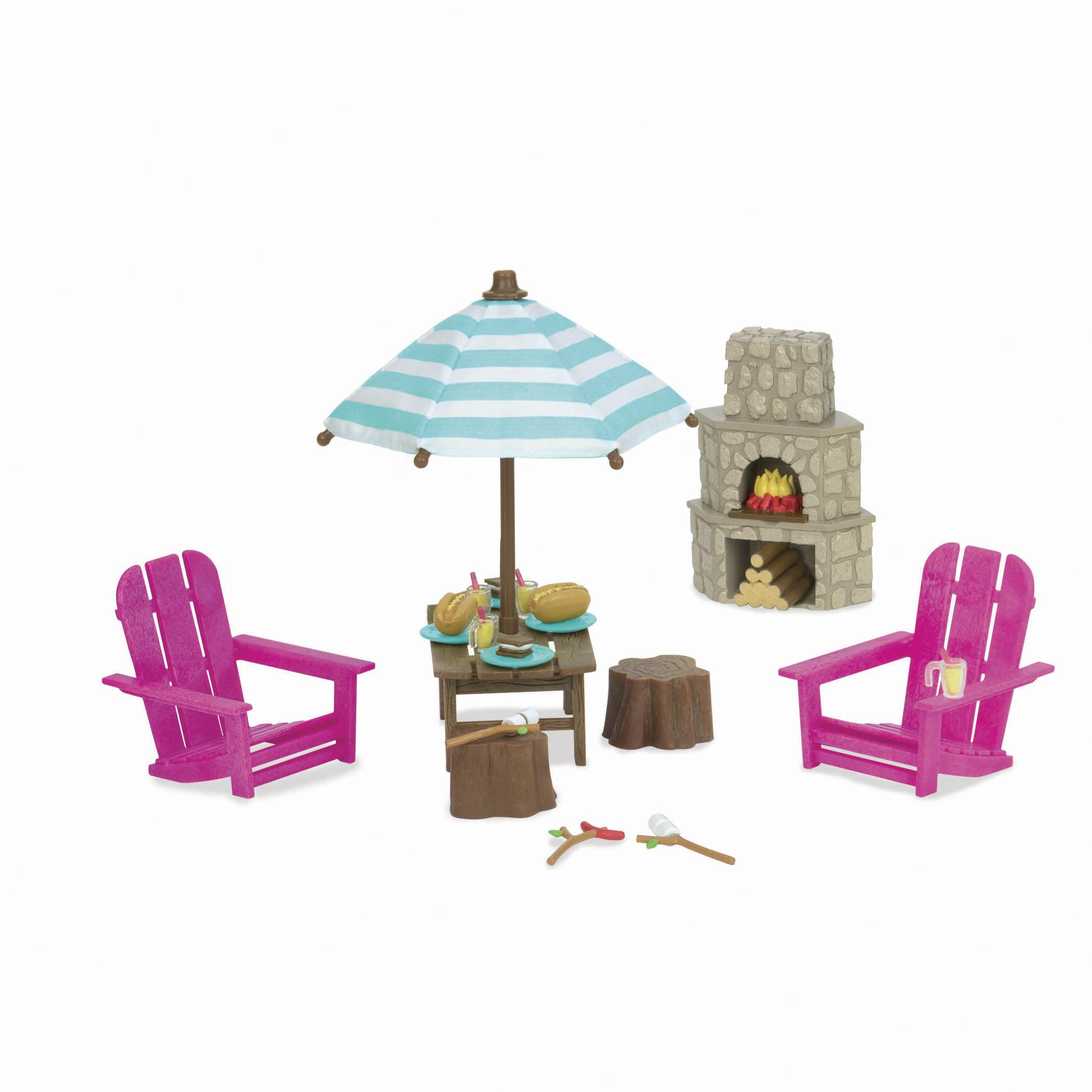 Li'l Woodzeez Outdoor Patio Playset – 12-Piece Doll Furniture for Animal Figurines, Ages 3+