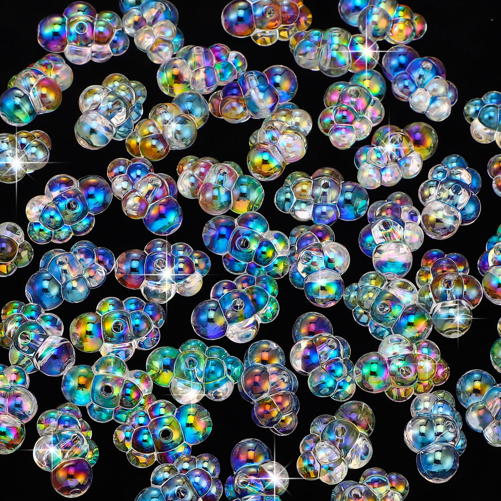 Liliaafar 50-Pack Fake Bubble Clusters for Dollhouse Mini Bathtub – Acrylic Cloud Beads with Rainbow Shimmer for Crafts & Jewelry