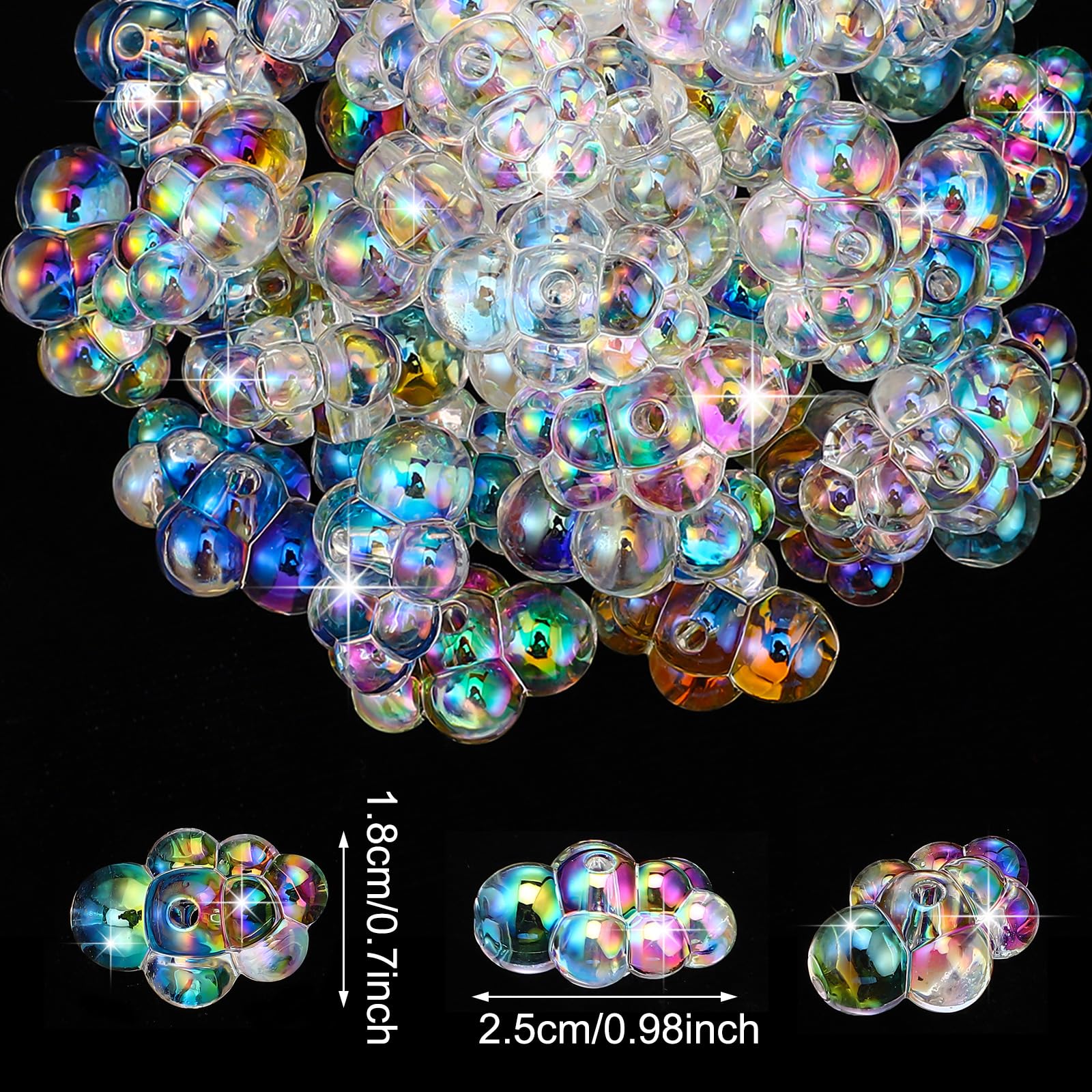 Liliaafar 50-Pack Fake Bubble Clusters for Dollhouse Mini Bathtub – Acrylic Cloud Beads with Rainbow Shimmer for Crafts & Jewelry