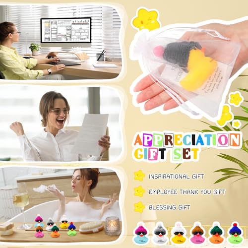 Liliful 12 Pack Mini Rubber Ducks with Sunglasses - Employee Appreciation Gifts with 'You Are Awesome' Cards - Colorful Bulk Set for Coworkers