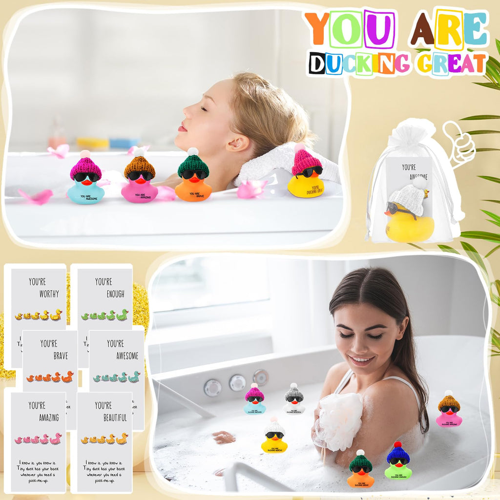 Liliful 12 Pack Mini Rubber Ducks with Sunglasses - Employee Appreciation Gifts with 'You Are Awesome' Cards - Colorful Bulk Set for Coworkers