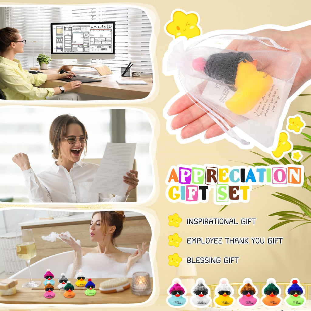 Liliful 12 Pack Mini Rubber Ducks with Sunglasses - Employee Appreciation Gifts with 'You Are Awesome' Cards - Colorful Bulk Set for Coworkers