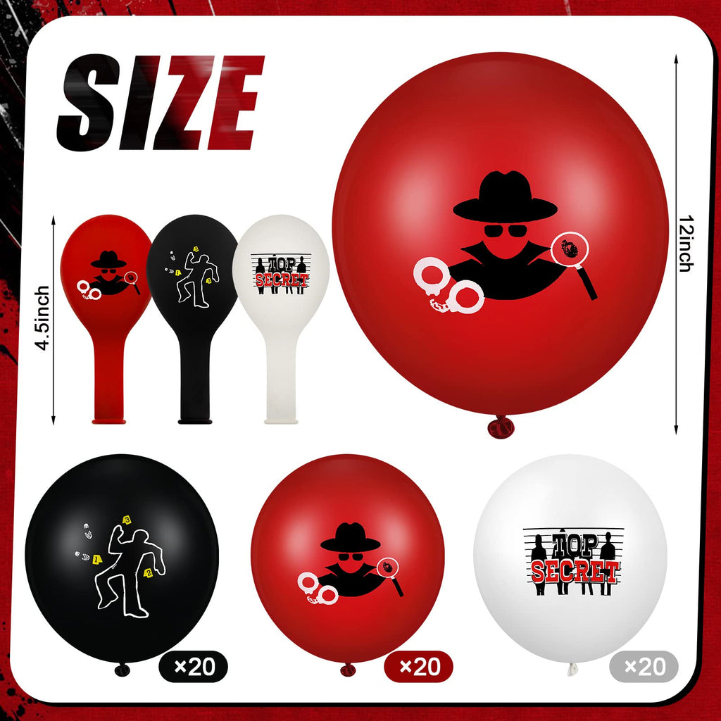 Liliful 60 Pack Red and Black Spy Theme Balloons - Classic Detective Party Decorations, 12 Inch Latex Balloons
