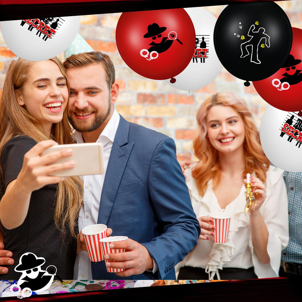 Liliful 60 Pack Red and Black Spy Theme Balloons - Classic Detective Party Decorations, 12 Inch Latex Balloons