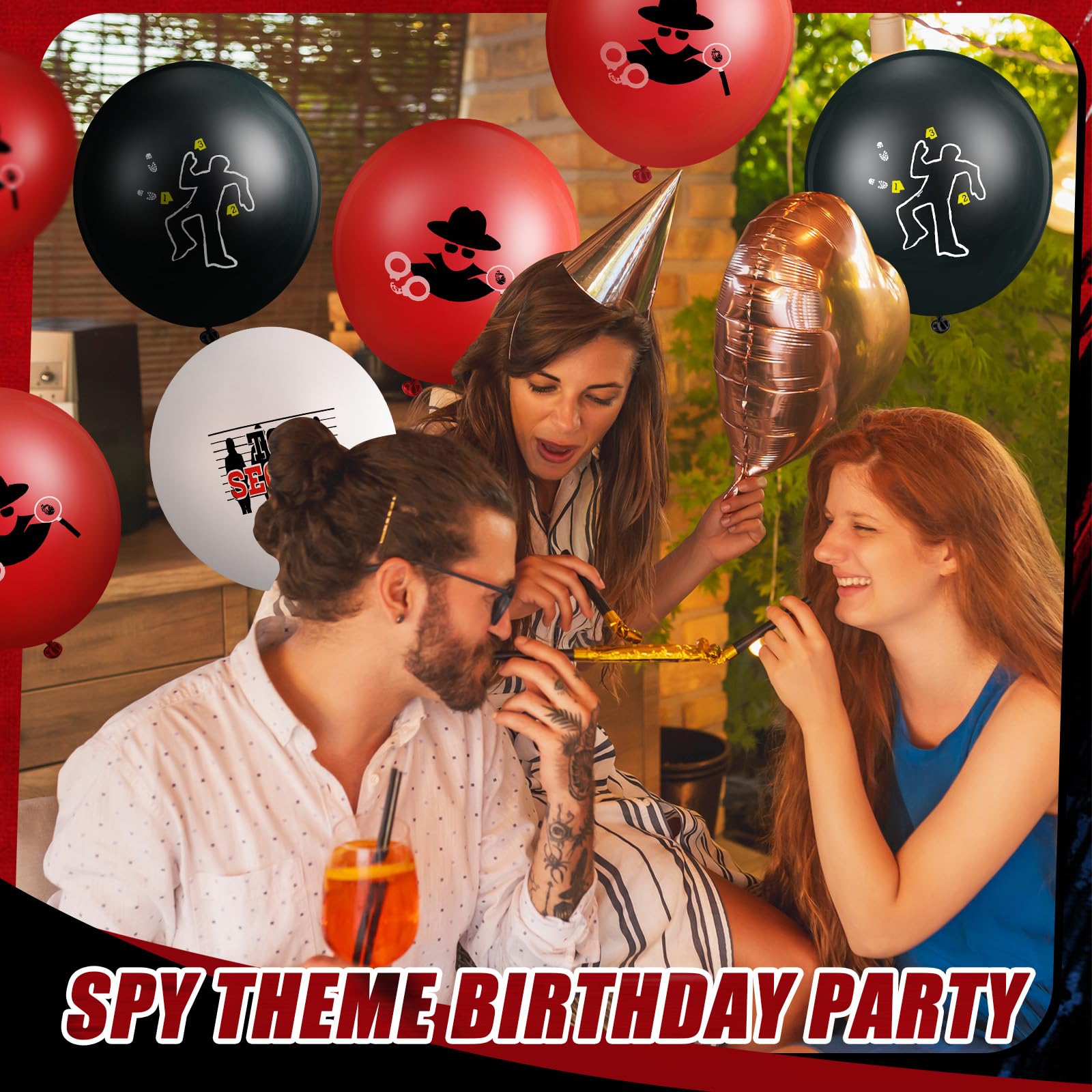 Liliful 60 Pack Red and Black Spy Theme Balloons - Classic Detective Party Decorations, 12 Inch Latex Balloons