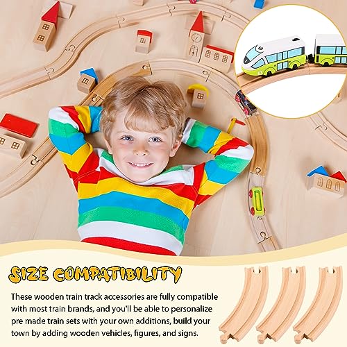Liliful 8-Piece Curved Wooden Train Track Expansion – Compatible with Most Brands, Forms a Circle