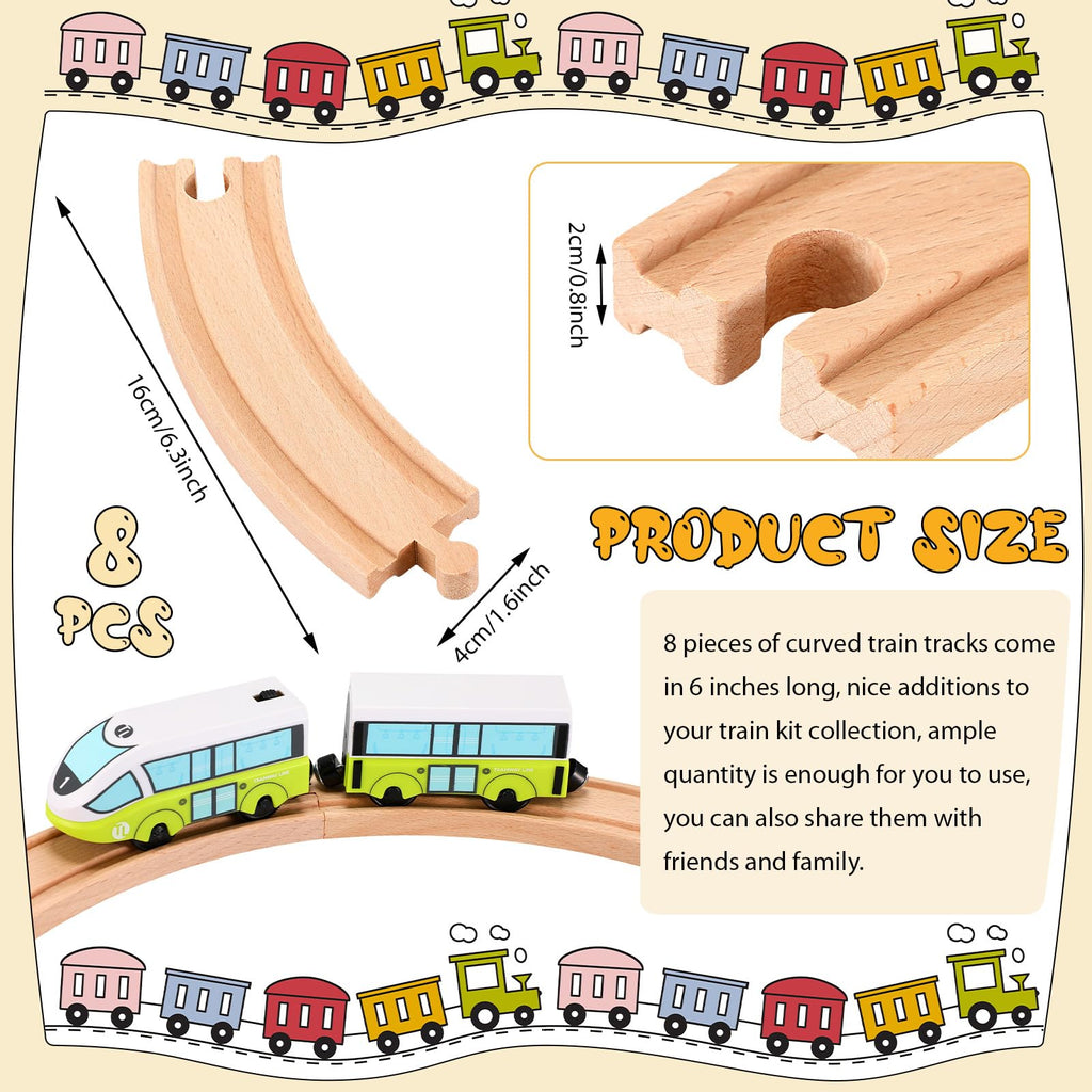 Liliful 8-Piece Curved Wooden Train Track Expansion – Compatible with Most Brands, Forms a Circle
