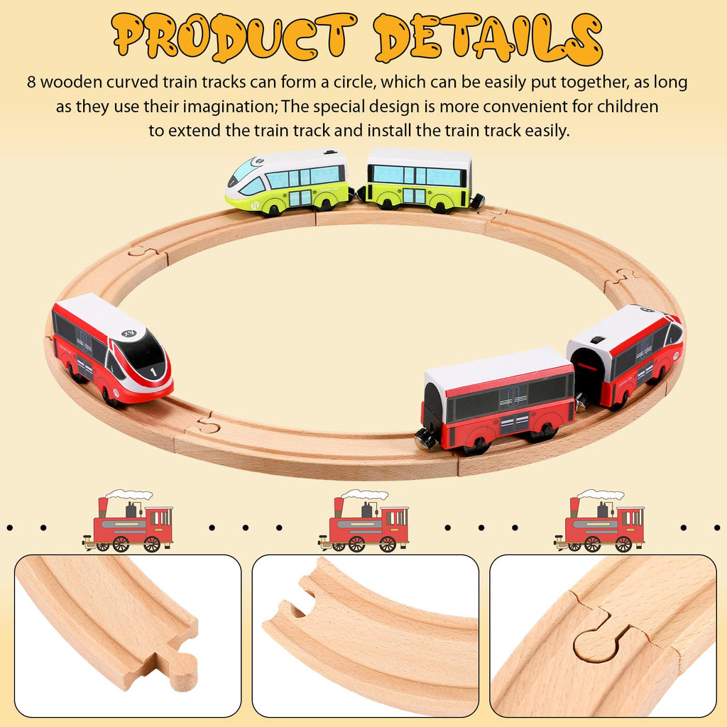 Liliful 8-Piece Curved Wooden Train Track Expansion – Compatible with Most Brands, Forms a Circle