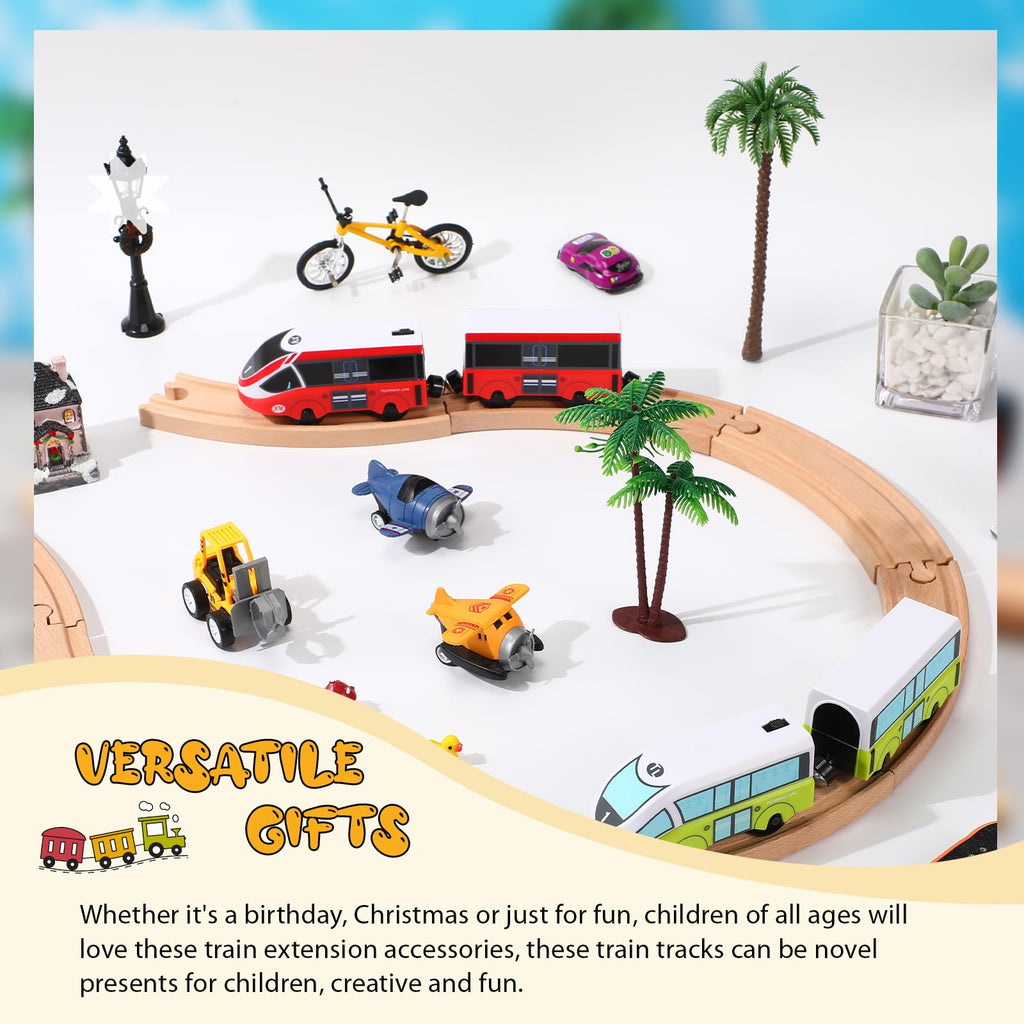 Liliful 8-Piece Curved Wooden Train Track Expansion – Compatible with Most Brands, Forms a Circle