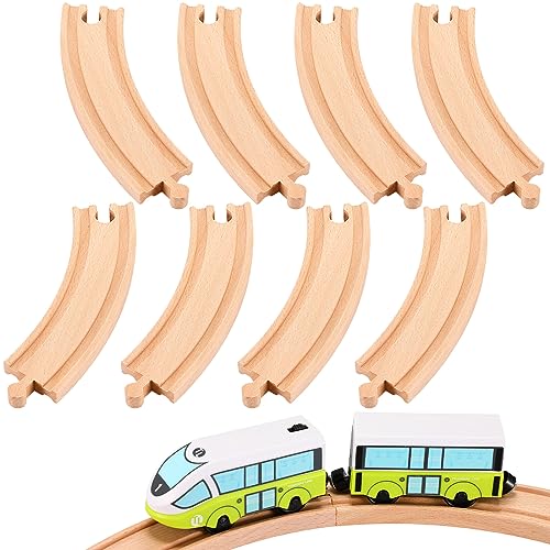 Liliful 8-Piece Curved Wooden Train Track Expansion – Compatible with Most Brands, Forms a Circle