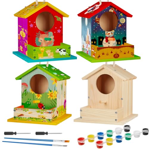 Liliful DIY Wooden Birdhouse Kit – Paint & Assemble Your Own Bird House, Crafts for Kids Ages 4-8