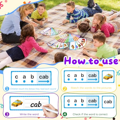 LilLaufy Phonics Flash Cards for Kids – CVC Word Games, Learn to Read & Spell, Preschool Kindergarten Learning Activities