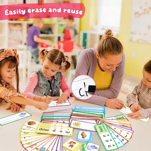 LilLaufy Phonics Flash Cards for Kids – CVC Word Games, Learn to Read & Spell, Preschool Kindergarten Learning Activities