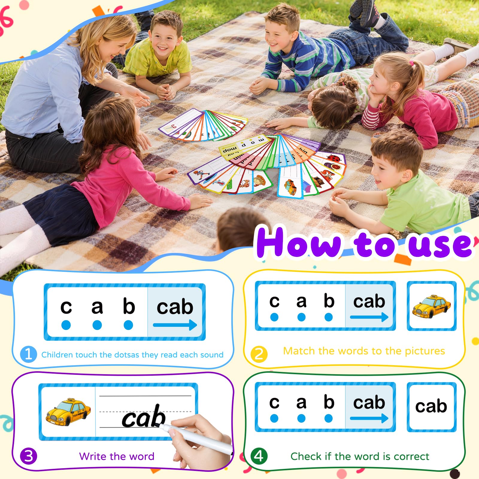 LilLaufy Phonics Flash Cards for Kids – CVC Word Games, Learn to Read & Spell, Preschool Kindergarten Learning Activities