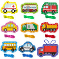 LilLaufy Vehicle Lacing Cards - Double-Sided Toddler Sewing Kit for Fine Motor Skills, Shoe Tying Practice & Preschool Learning