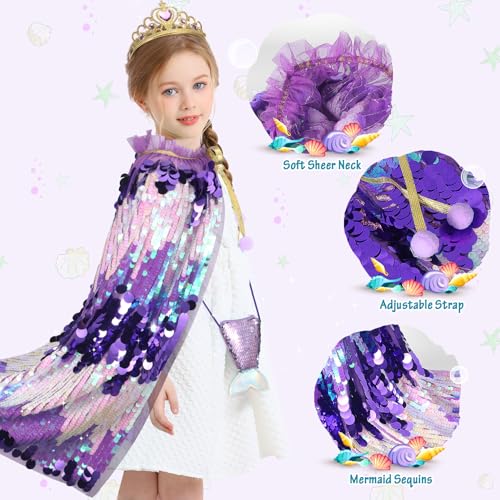 LIMIROLER Mermaid Dress Up Cape Kit – 9-Piece Princess Costume Set for Girls Ages 3-8