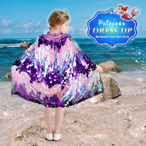 LIMIROLER Mermaid Dress Up Cape Kit – 9-Piece Princess Costume Set for Girls Ages 3-8
