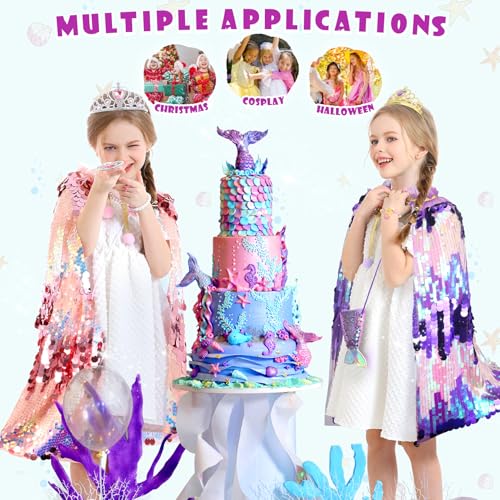 LIMIROLER Mermaid Dress Up Cape Kit – 9-Piece Princess Costume Set for Girls Ages 3-8