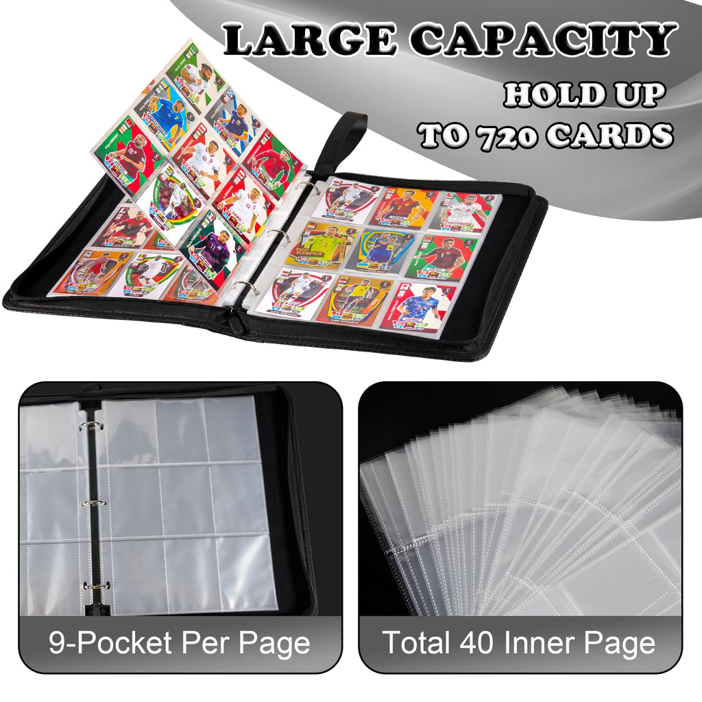 LIMSTDIC 720-Pocket Card Binder – 40 Double-Sided Pages, Zippered PU Album for TCG, MTG, Sports & Collectible Cards (Black)