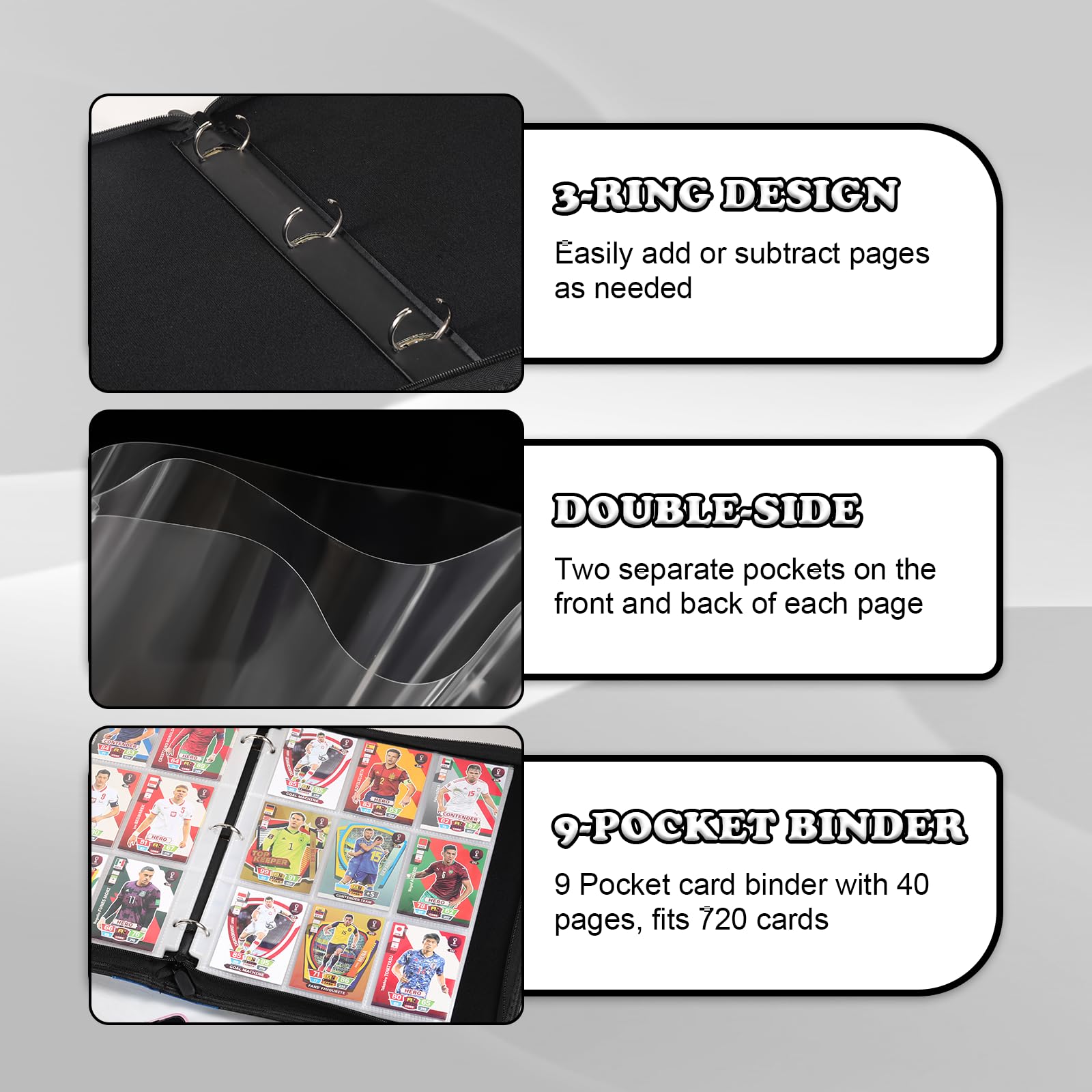 LIMSTDIC 720-Pocket Card Binder – 40 Double-Sided Pages, Zippered PU Album for TCG, MTG, Sports & Collectible Cards (Black)