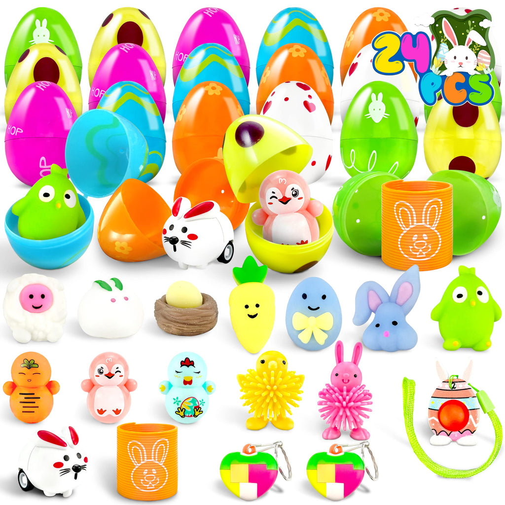 LINAYE 24 Prefilled Easter Eggs with Surprise Toys Inside – Perfect for Egg Hunts and Basket Stuffers