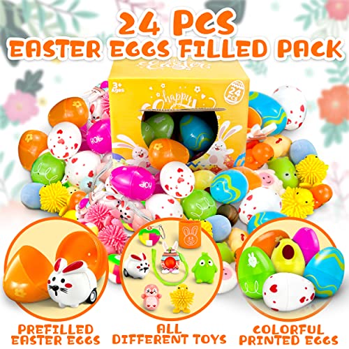 LINAYE 24 Prefilled Easter Eggs with Surprise Toys Inside – Perfect for Egg Hunts and Basket Stuffers