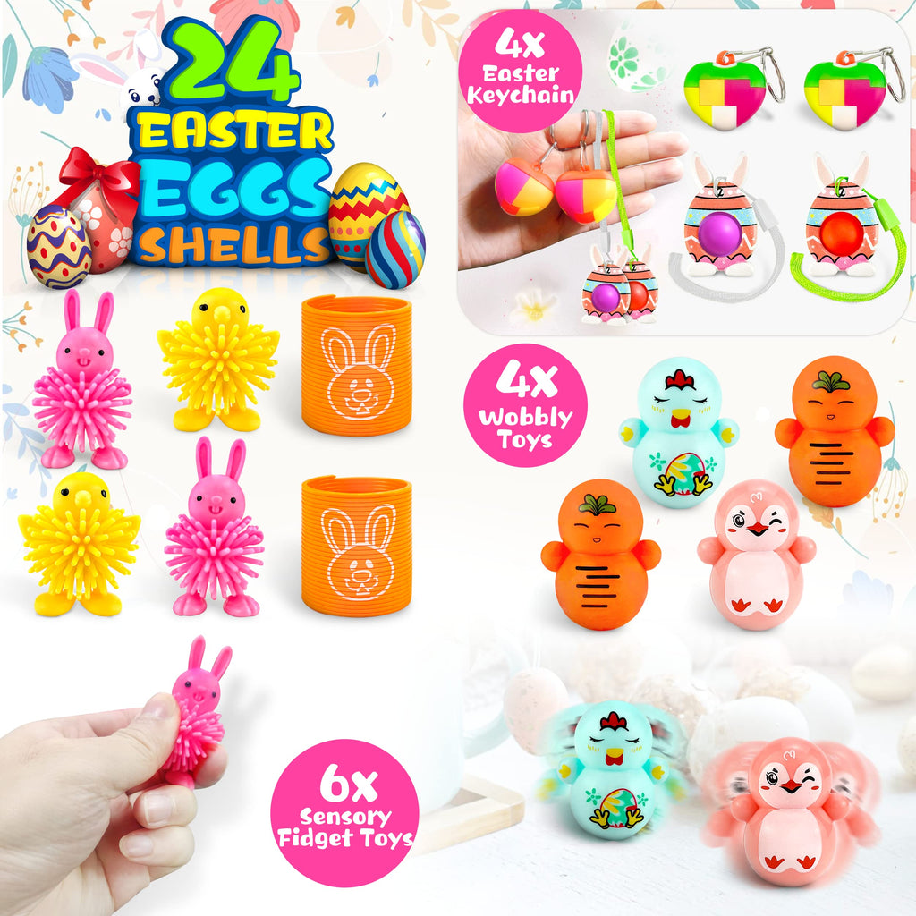 LINAYE 24 Prefilled Easter Eggs with Surprise Toys Inside – Perfect for Egg Hunts and Basket Stuffers