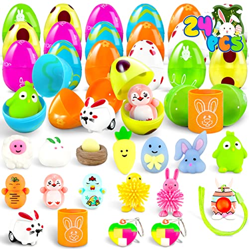 LINAYE 24 Prefilled Easter Eggs with Surprise Toys Inside – Perfect for Egg Hunts and Basket Stuffers