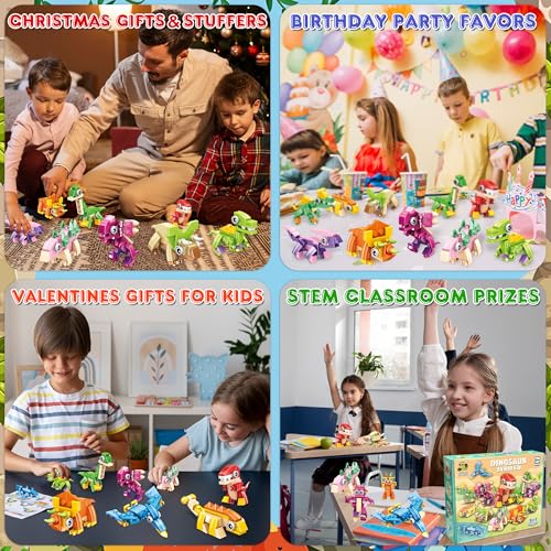LINAYE 417-Piece Dinosaur Building Blocks Party Favors (12-Pack) for Kids Ages 6-12