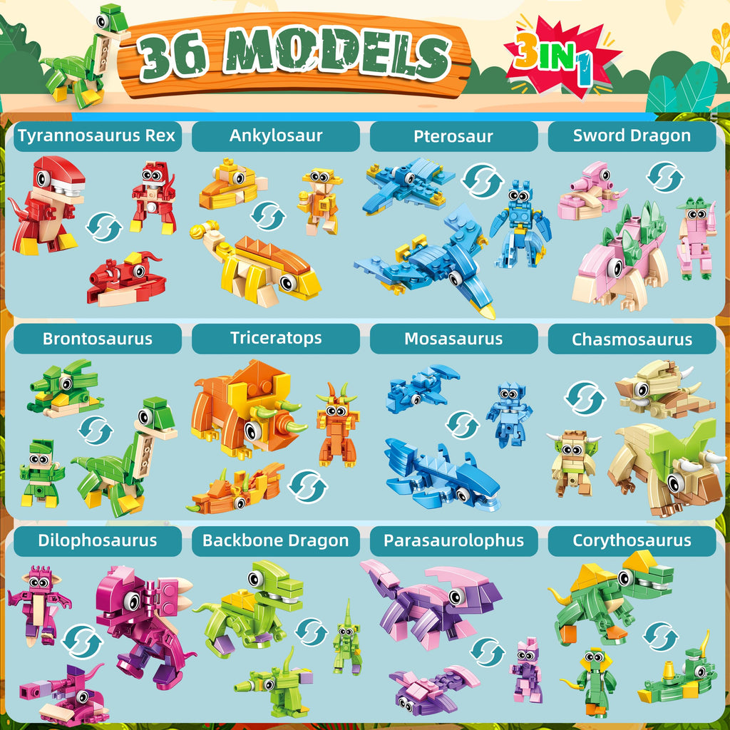 LINAYE 417-Piece Dinosaur Building Blocks Party Favors (12-Pack) for Kids Ages 6-12