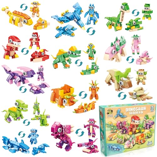LINAYE 417-Piece Dinosaur Building Blocks Party Favors (12-Pack) for Kids Ages 6-12