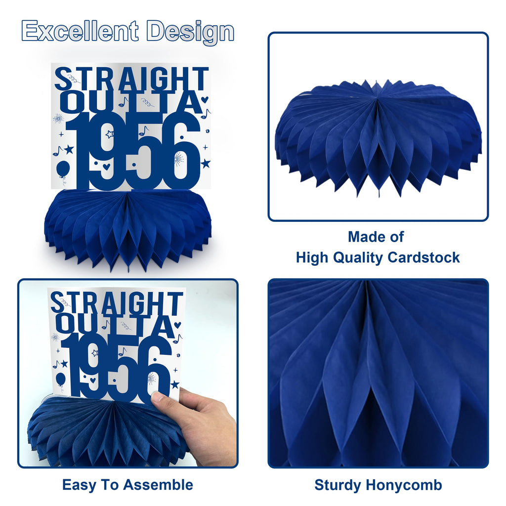 LINAYE 70th Birthday Honeycomb Centerpieces – Blue & Silver Set of 9 for Men