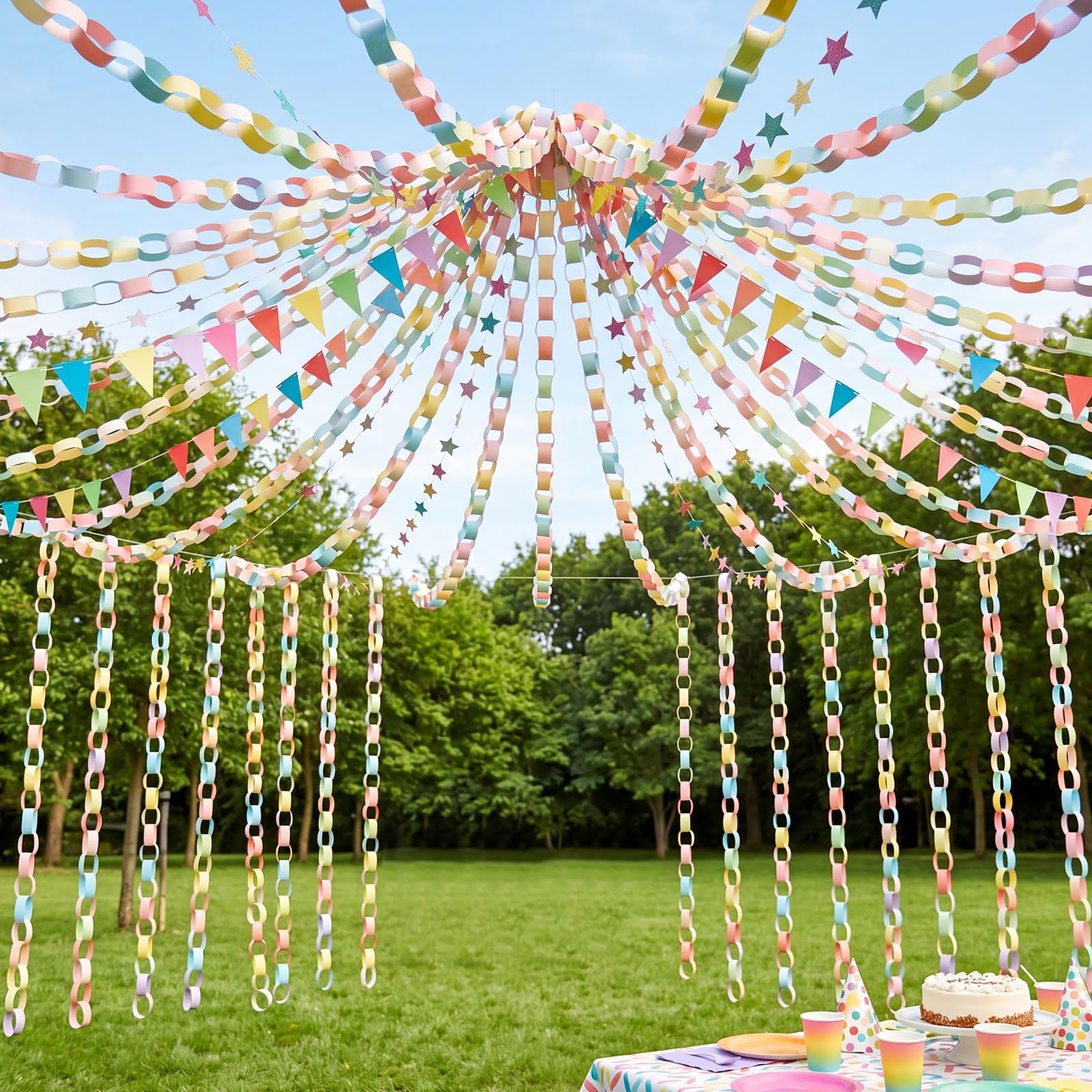 Lincia 600 Sheet Macaron Paper Chain Strips 1x8 Inches with Double-Sided Tape for DIY Party Garland