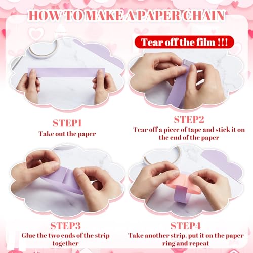 Lincia 600 Sheet Macaron Paper Chain Strips 1x8 Inches with Double-Sided Tape for DIY Party Garland