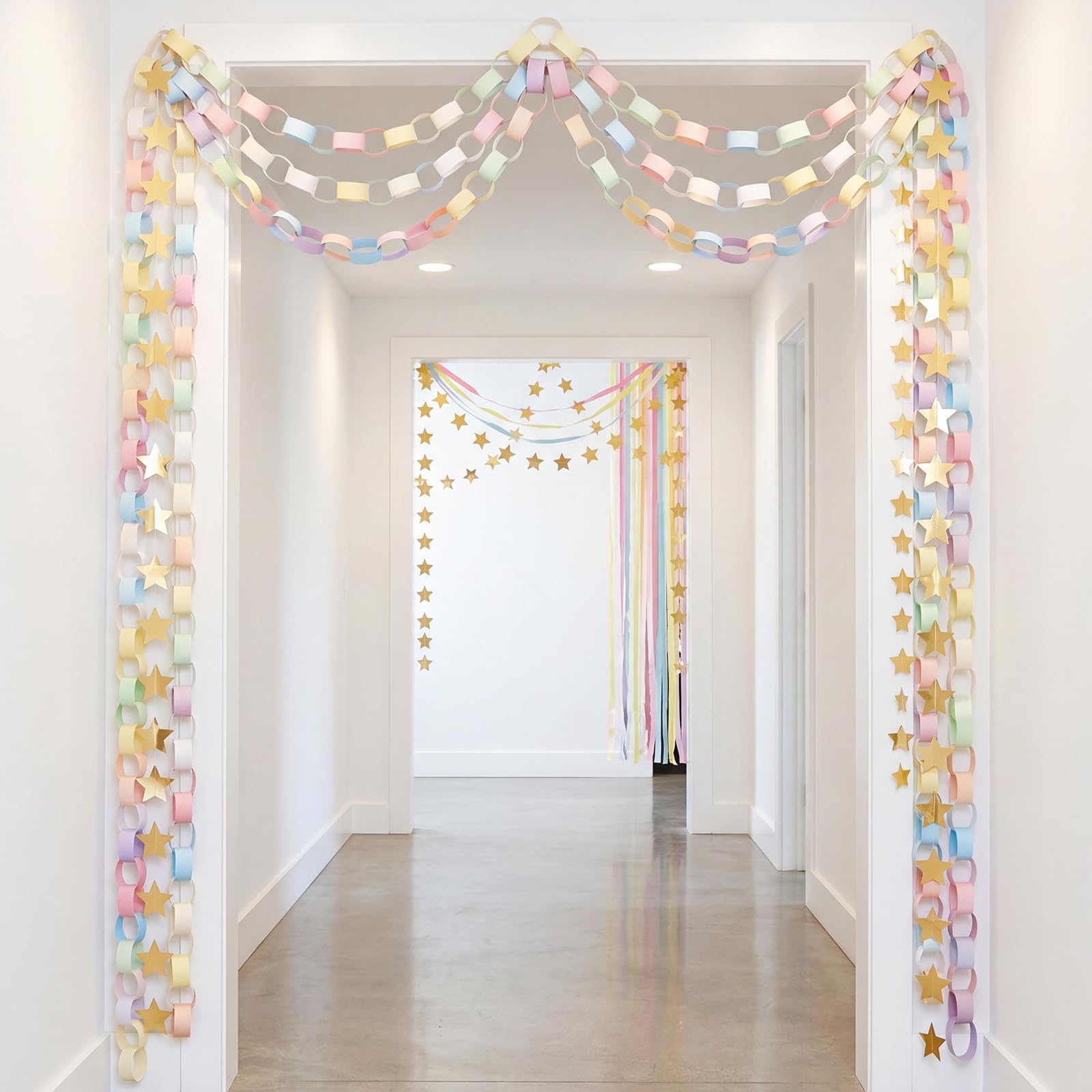 Lincia 600 Sheet Macaron Paper Chain Strips 1x8 Inches with Double-Sided Tape for DIY Party Garland